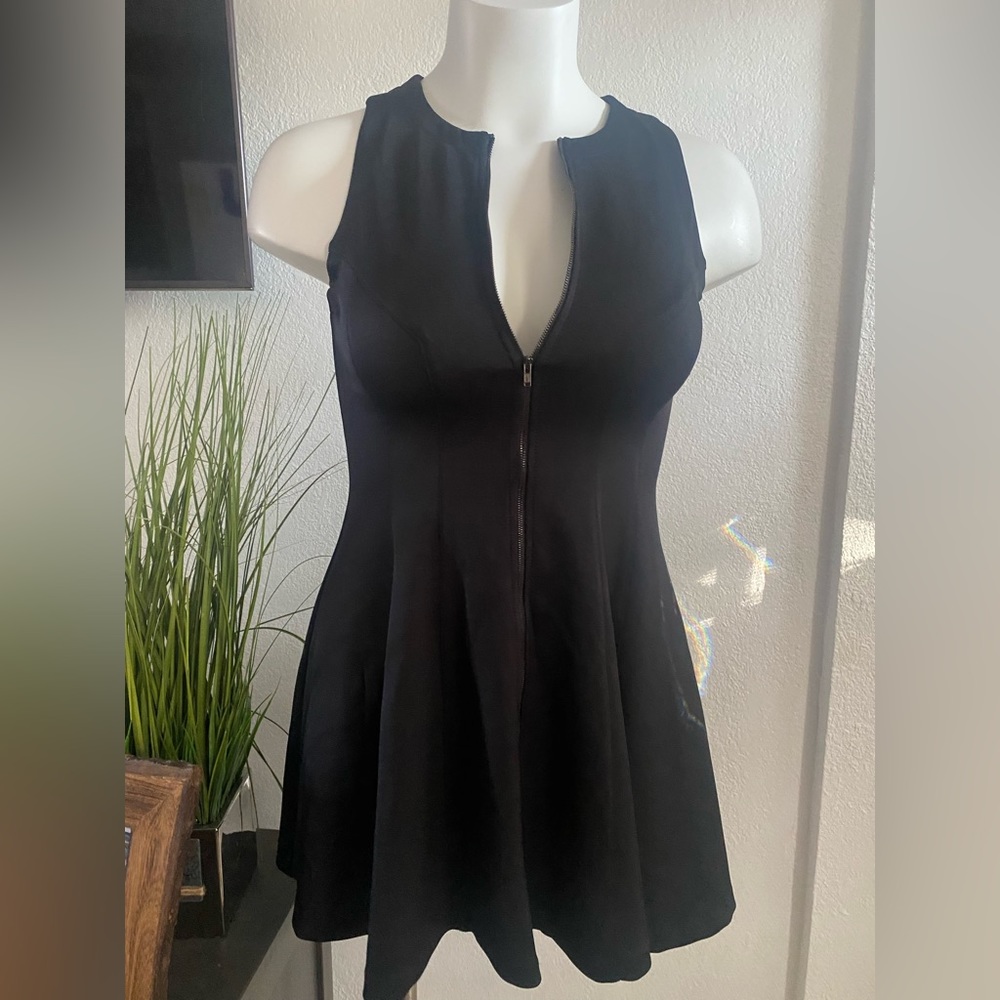 Black Knit Bar III Zipper Fit&Flare Midi Skater Dress SZ L